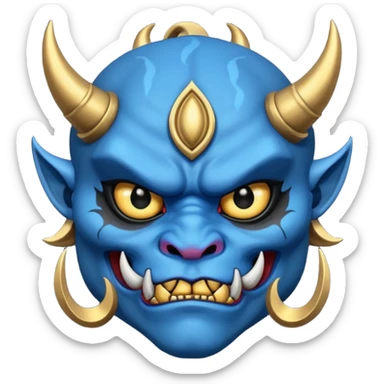 blue oni with black and gold eye sticker