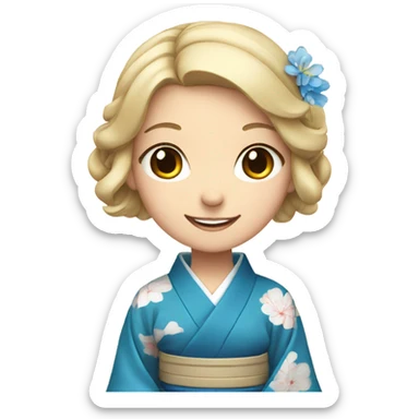 smiling girl in japanese attire with blue eyes sticker