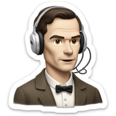 Alan Turing listening to an audiobook using iphone and an airpods sticker
