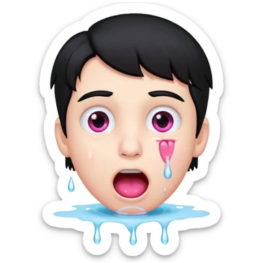Boy with black hair, pink eyes rolled back, mouth open , water dripping from lips sticker