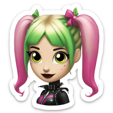 Sparkling goth punk Harley Quinn with blonde green and pink hair sticker