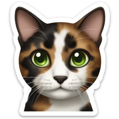 Brown white and black tortoiseshell cat with green eyes  sticker