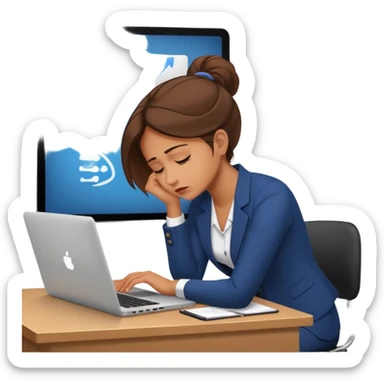 Chica con Estrés laboral en la oficina y mala postura en su laptop con dolor de espalda  sticker