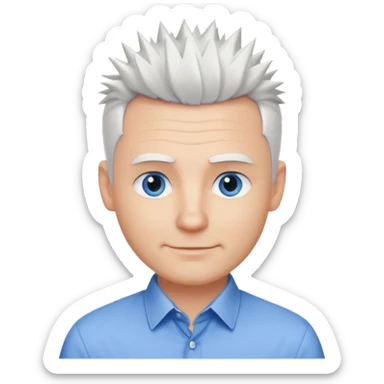 40 yr old white man short white spike hair dress shirt blue eyes smallsmile sticker