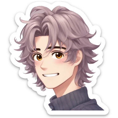 Gorgeous romantic hot attractive anime style modern anime shojo guy with pretty medium-long messy hair and colorful eyes and blushing face aesthetic trending style  pastelcore cottagecore kawaiicore sticker