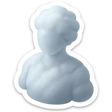 shoulder-up person fully made of white fluffy convex clouds, matte glass style sticker