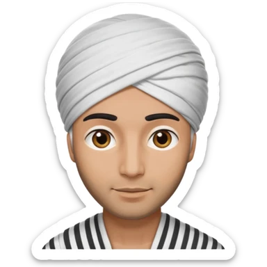 Un arabe que lleve un turbante de color blanco con rayas gris que solo lleve la cabeza sticker