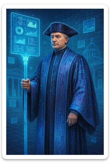 a data Governor, merging classic governor attire with holographic and digital motifs sticker