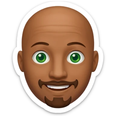 bald man's face, with brown goatee and green eyes, oval face, rounded, big sticker