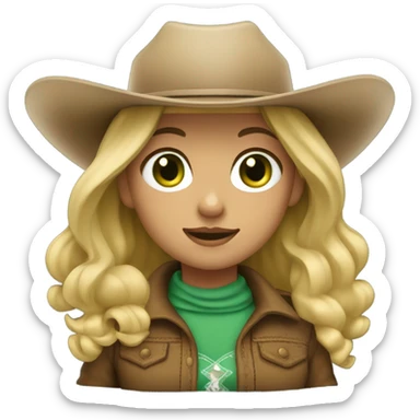 A cowgirl with dirty blond hair and green eyes sticker