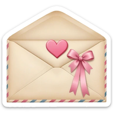 "A romantic love letter in an envelope sealed with a heart-shaped stamp and a pink ribbon, vintage style." sticker