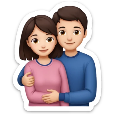 Girl and boy couple Both peach skin and darkish brown hair hugging emoji sticker