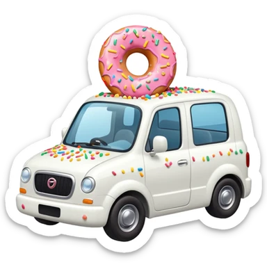white car truck with small donut on the bonnet sticker