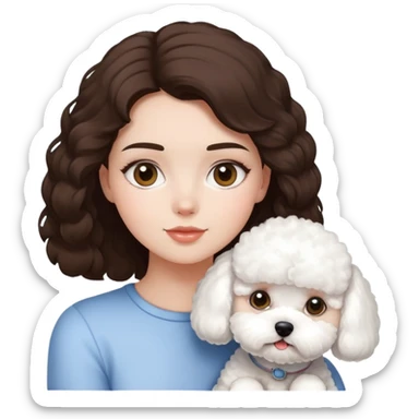 Brunette girl with bichon frise sticker