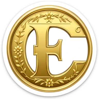 Currency symbol for the money "Fcoins" letter F in gold sticker