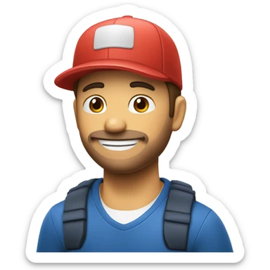 Quiero un emoji sonriendo que tenga una gorra azul marino y que tenga escrito PCAD sticker