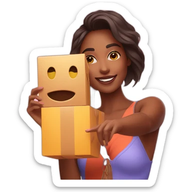 influencer taking a selfie with a bright box in her arms sticker
