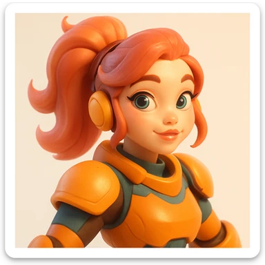 3D cartoon sculpture in Pixar × Overwatch × Loish style, smooth shapes, no pores, vivid pastel colors, warm porcelain skin with smooth and slightly plastic finish, soft subsurface scattering, studio lighting from 45° top right plus front bottom fill light, light or white background with slight gradient, soft bloom, juicy highlights on eyes and lips, no photorealism, no PBR shaders, no rough textures, no drawn contours, no text, no logos, no violence, no grain, no NSFW sticker