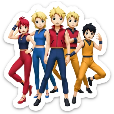 Icon for Anime Collage: Dynamic collage Characters from Cowboy Bebop, Naruto, Bishoujo Senshi Sailor Moon and Kimetsu no Yaiba, each in their iconic poses and vibrant outfits, blended together with dynamic backgrounds. Transparent background. sticker