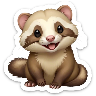 Cinematic Cute Yawning sable ferret Portrait Emoji, Head tilted slightly with an exaggerated, wide-open yawn, showcasing a long, flexible body with a plush fur in soft brown and cream, droopy, drowsy eyes, and a relaxed expression, Simplified yet irresistibly endearing features, highly detailed, glowing with a soft, cozy natural glow, high shine, relaxed yet expressive, stylized with a dash of whimsical charm, soft glowing outline, capturing the essence of a sleepy yet affectionate sable ferret that seems ready to curl up for a nap! sticker
