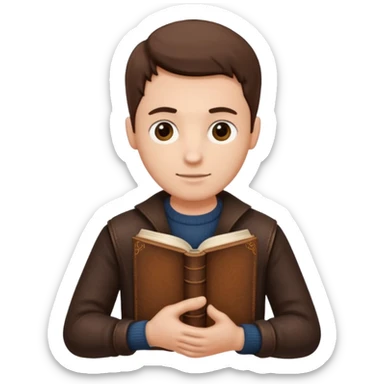 thinking man and his hand has book sticker