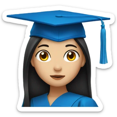 asian girl wearing blue graduation cap with long black hair sticker