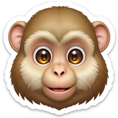 Cinematic Cute Macaque Portrait Emoji, Head tilted playfully and inquisitively, with a charmingly mischievous face accented by soft, fuzzy fur and round, sparkling eyes filled with curiosity, Simplified yet irresistibly adorable features, highly detailed, glowing with a warm, friendly glow, high shine, affectionate and lively, stylized with a touch of primate whimsy, bright and endearing, soft glowing outline, capturing the essence of a playful macaque that seems as if it could jump out of the screen into your arms! sticker