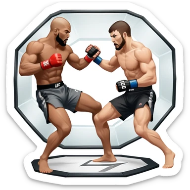 An icon showing two fighters in an intense battle inside the octagon, inspired by UFC 5. The design includes dynamic movement, sweat, and muscle detail, symbolizing the adrenaline and strategy of combat sports. Transparent background sticker