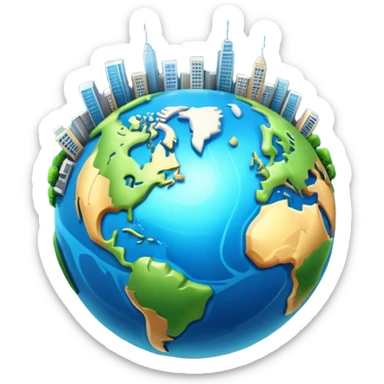 3d planet earth with building sticker