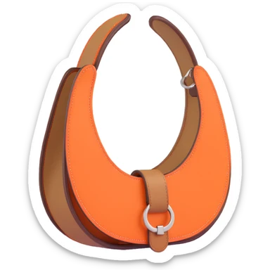 horseshoe, 3D, brown camel leather, Hermès orange accents, no text sticker