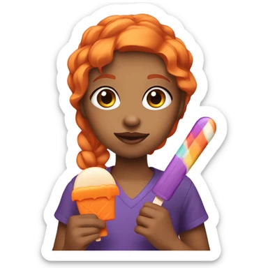 A girl with orange hair holding a purple popsicle  sticker