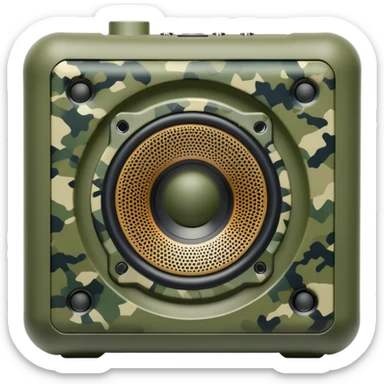 Geometric JBL Clip 4 speaker with olive green digital camouflage pattern, iOS emoji style sticker