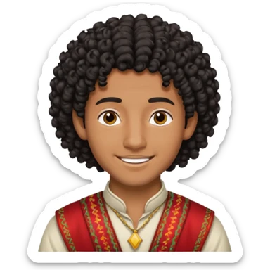 Young man with black curly hair cascade Haircut and dark skin, moroccan / amazingh race sticker