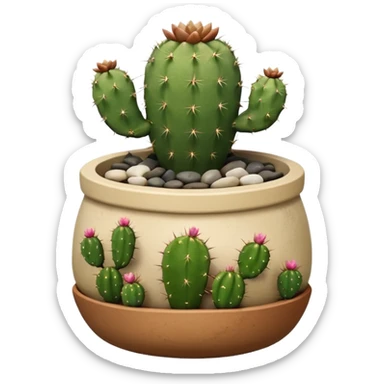 Ceramic pot with cactus and pebble base sticker