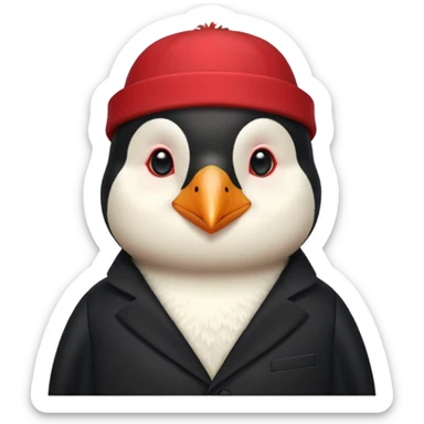 black suited old penguin with red fes hat sticker