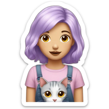 Girl with Lilac hair holding a cat sticker