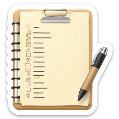 Beige Clipboard with paper to-do list and cute pen  sticker