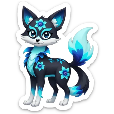 Multicolored gloomy glowing bioluminescent dark edgy gothic spooky cool badass cute adorable pretty cool elegant realistic floral exotic Falvie-Fionbri-fursona, full body sticker