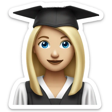 White skin blond female student with phd graduation hat blue eyes sticker
