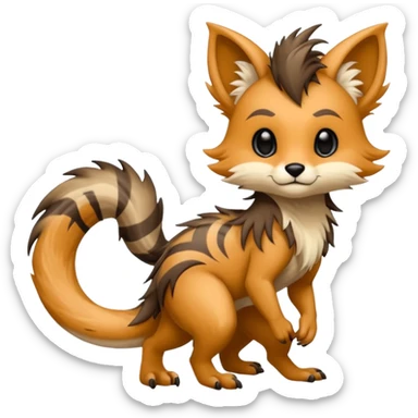 Cool randomly-colored chibi furry anthropomorphic fantasy-Vernid-creature by LiLaiRa with a long tufted tail with edgy markings (full body) sticker