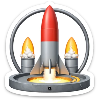 grey missile silo hatch open, and the top two thirds of a white nuclear missile launching out of the silo is shown sticker