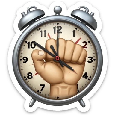 a fist beating clock sticker