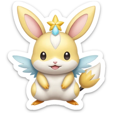 Shiny Pastel Light Pale Divine Angelic Epic Legendary Cute Realistic Whitish Emolga-Victini-Pichu-Dedenne-Togedemaru-fusion sticker