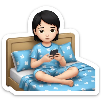 un niño de entre 3 - 10 años jugando con su celular, cansado en una habitacion apagada, el niño tiene piel blanca y cabello negro

 sticker