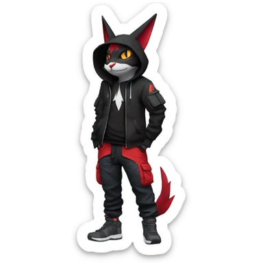 Dark Anthro Cool Litten-Zangoose-Pokémon Punk Techwear Hoodie Cargo Collar Full Body sticker
