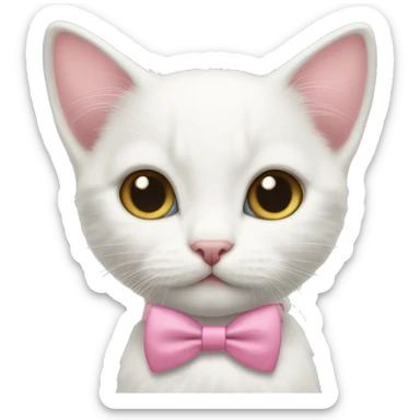 White Kitten wearing a pink bow tie sticker