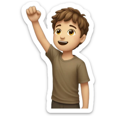 young boy raising his arms, white skin, brown hair sticker