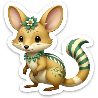 Tropical Exotic Colorful Beige-yellow, Jade-green, white specks, Floral Numbat-Bilby-Quoll-Furret-Fakémon-furry-fursona-creature (full body) with tribal markings sticker