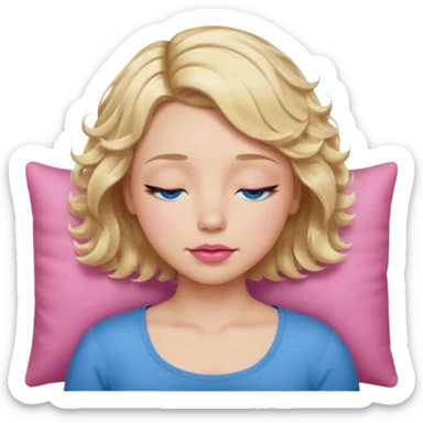 Girl Blonde short wavy hair,  blue eyes, cute blue top, long lashes, pink lips, sleeping eyes closed sticker
