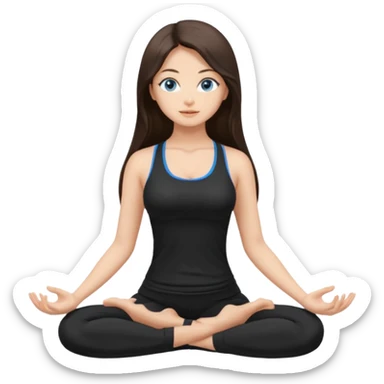 brunette super long hair blue eyes Asian yoga girl black clothes clothes buxom  sticker